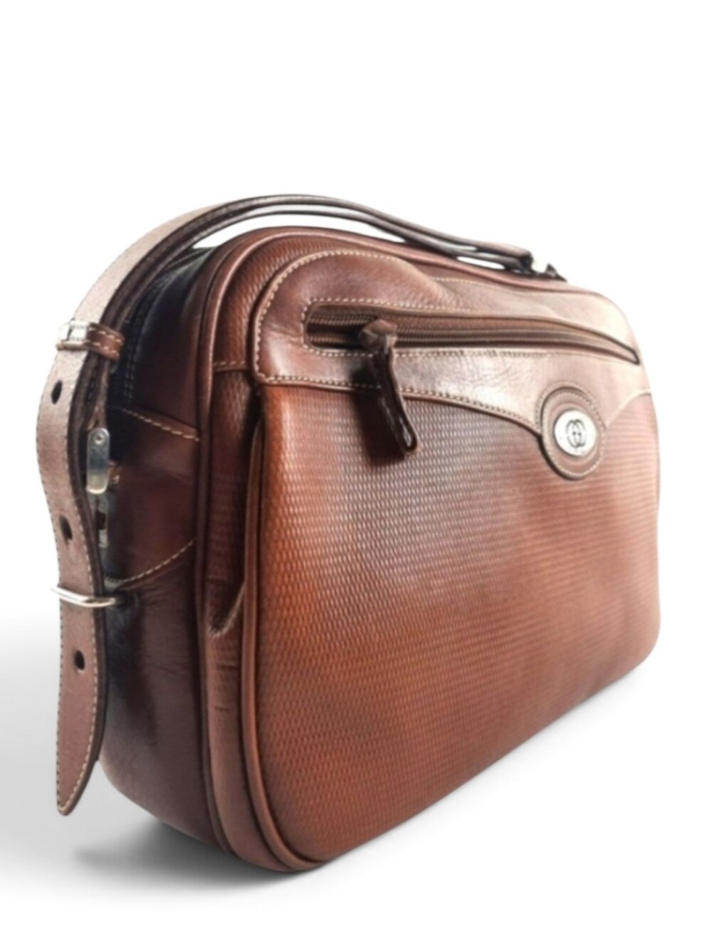 Large 80s GUCCI Leather Camera Bag Crossbody Vintage Double G 1980s GG Boho